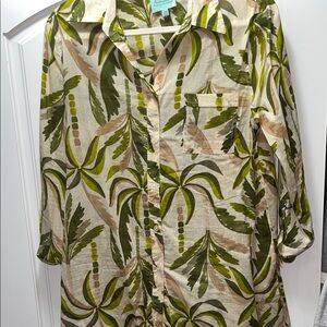 Tropical Green Leaf Print Blouse